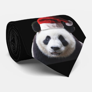 Cravate Ours de panda avec chapeau de Père Noël