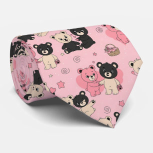 Cravate Ours en peluche avec des cœurs et rose - Saint-Val