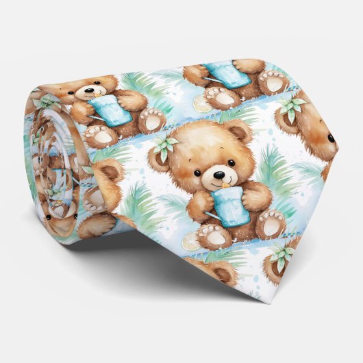 Cravate Ours en peluche bleu  (Roulé)