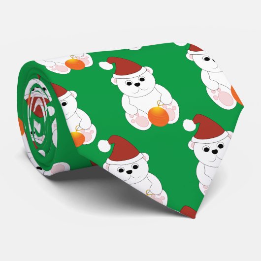 Cravate Ours polaire Noël chapeau de Noël mignon motif ver (Roulé)