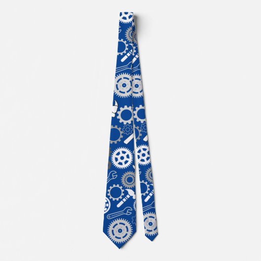 Cravate Outils Motif 01.b Bleu BG (Devant)