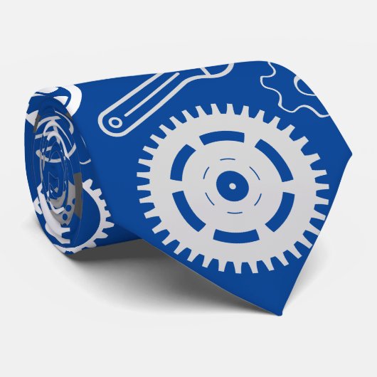 Cravate Outils Motif 01.b Bleu BG (Roulé)