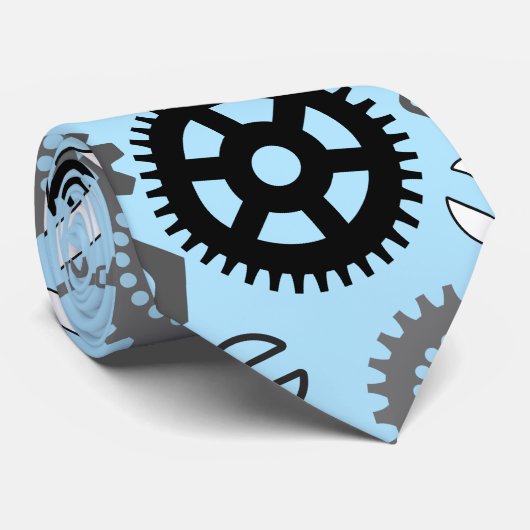 Cravate Outils Motif 01.b LBlue BG (Roulé)