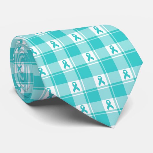 Cravate Ovarian Cancer Awareness Plaid Teal Ribbon (Roulé)
