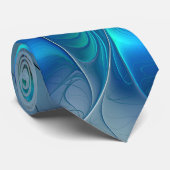 Cravate Ovation debout, fractale bleue turquoise abstraite (Roulé)