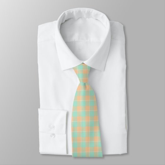 Cravate Padua Green and Corvette Peach Plaid Neck Tie (Attaché)