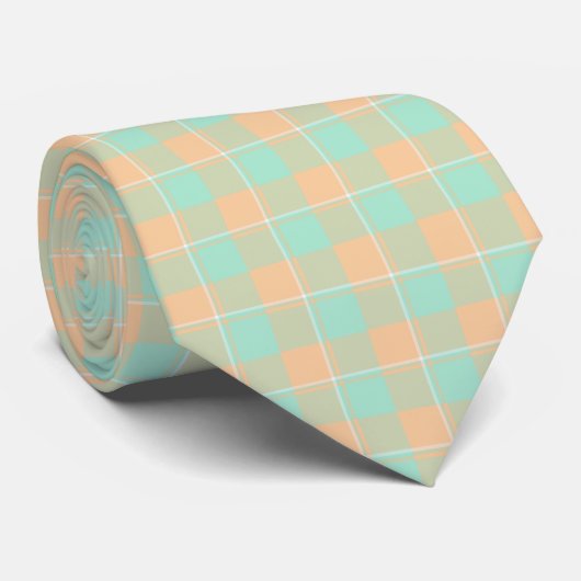 Cravate Padua Green and Corvette Peach Plaid Neck Tie (Roulé)