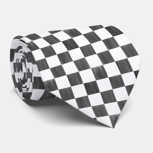 Cravate Painted Black and White Check Checkerboard Pattern (Roulé)