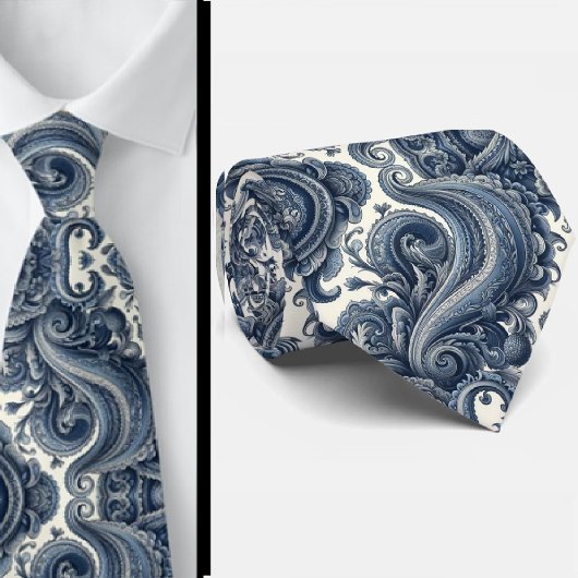 Cravate Paisley Bleu et Blanc de Luxe