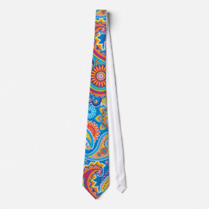 Cravate Paisley bleu, rouge, orange et jaune