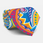 Cravate Paisley bleu, rouge, orange et jaune (Roulé)