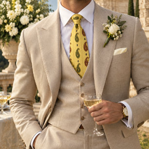 Cravate Paisley de famille Jaune Beurre et Bourgogne