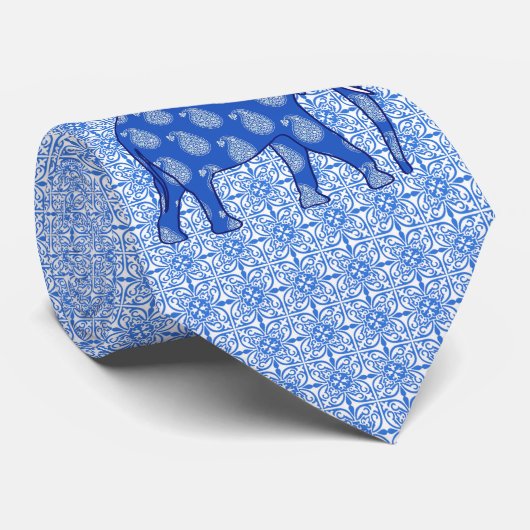 Cravate Paisley éléphant - bleu cobalt et blanc (Roulé)