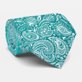 Cravate Paisley Florale Blanche Sur Gradient Turquoise (Roulé)