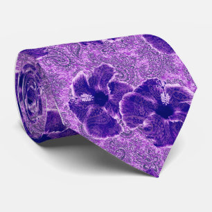 Cravate Paisley Hibiscus Rétro Imprimé sur un côté