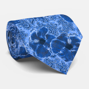 Cravate Paisley Hibiscus Rétro Imprimé sur un côté