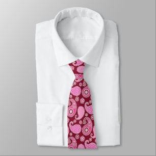 Cravate Paisley motif, Bourgogne, rose et blanc