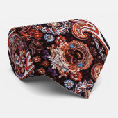 Cravate Paisley Motif floral éclaté Peach Brown noir (Roulé)