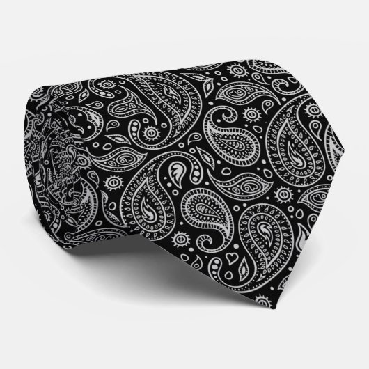 Cravate Paisley Noir Et Blanc (Roulé)