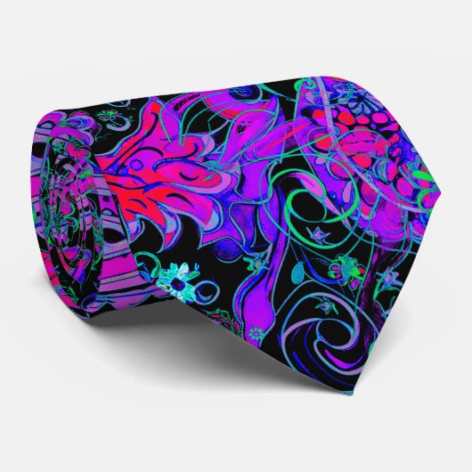 Cravate Paisley noir et couleurs néon (Roulé)