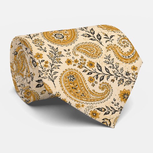 Cravate Paisley orange brûlé et beige (Roulé)