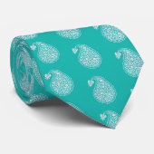 Cravate Paisley perse - blanc sur turquoise (Roulé)