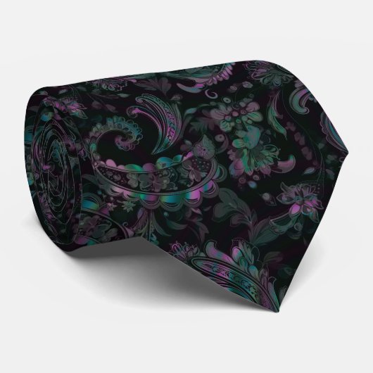 Cravate Paisley Pétrole Gothique (Roulé)