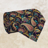 Cravate Paisley Vintage Look Black Teal Purple Monogram