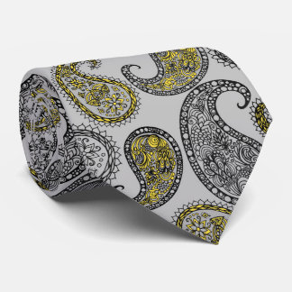 Cravate Paisleys motif gris et jaune