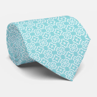 Cravate Pale Robin's Egg Blue & White Floral Lattice 