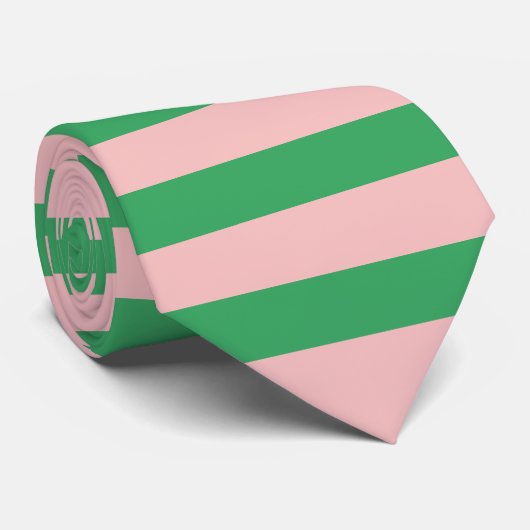 Cravate Pale rose et vert rayures | Personnalisé (Roulé)