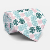 Cravate Palm Feuille Pastel Turquoise rose foncé vert (Roulé)