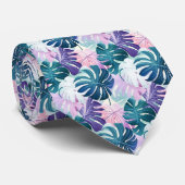 Cravate Palm Feuilles Pastel violet rose Turquoise (Roulé)