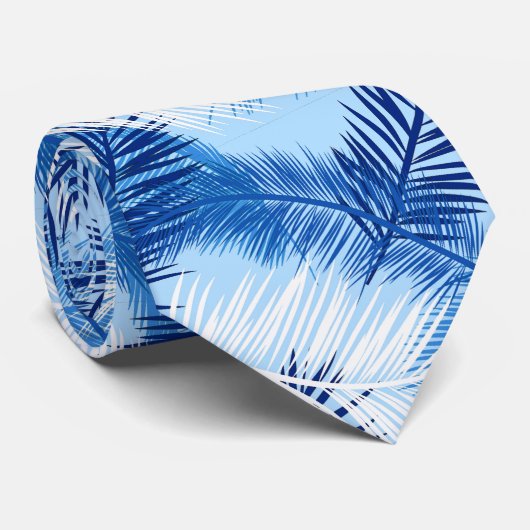 Cravate Palm Leaf Print, Cobalt, blanc et bleu ciel (Roulé)