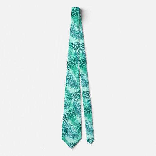 Cravate Palm Leaf Print, Turquoise, Turquoise et Aqua (Devant)