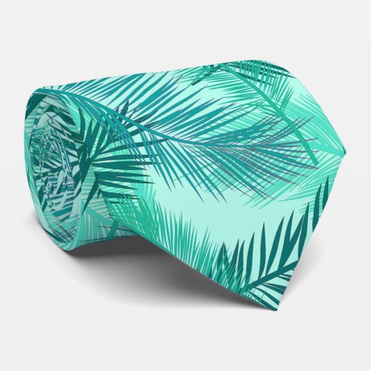 Cravate Palm Leaf Print, Turquoise, Turquoise et Aqua (Roulé)