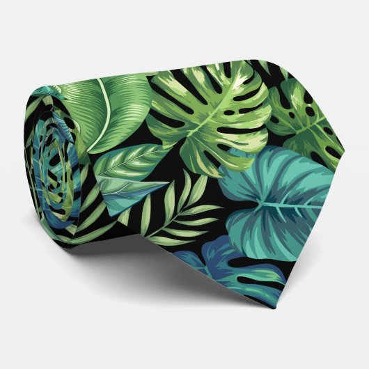 Cravate Palm vert et Turquoise Tropical Banana Monstera Fe (Roulé)