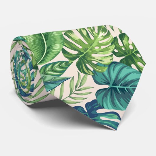 Cravate Palm vert et Turquoise Tropical Banana Monstera Fe (Roulé)