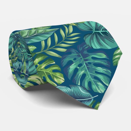 Cravate Palm vert et Turquoise Tropical Banana Monstera Fe (Roulé)