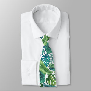 Cravate Palm vert et Turquoise Tropical Banana Monstera Fe