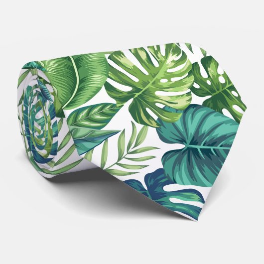 Cravate Palm vert et Turquoise Tropical Banana Monstera Fe (Roulé)