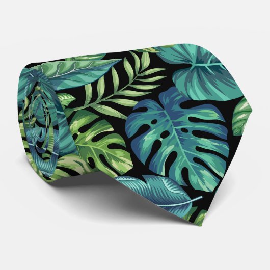Cravate Palm vert et Turquoise Tropical Banana Monstera Fe (Roulé)
