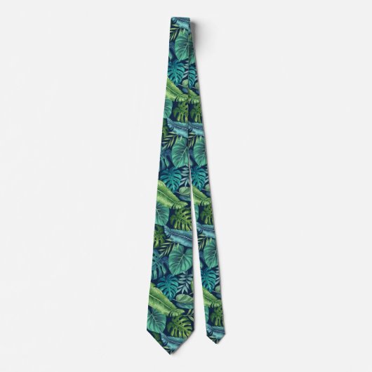 Cravate Palm vert et Turquoise Tropical Banana Monstera Fe (Devant)