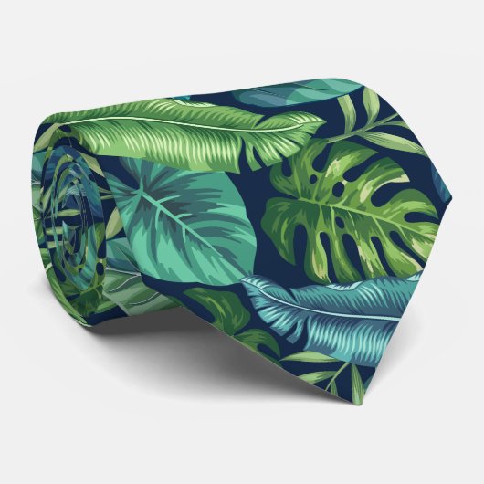 Cravate Palm vert et Turquoise Tropical Banana Monstera Fe (Roulé)