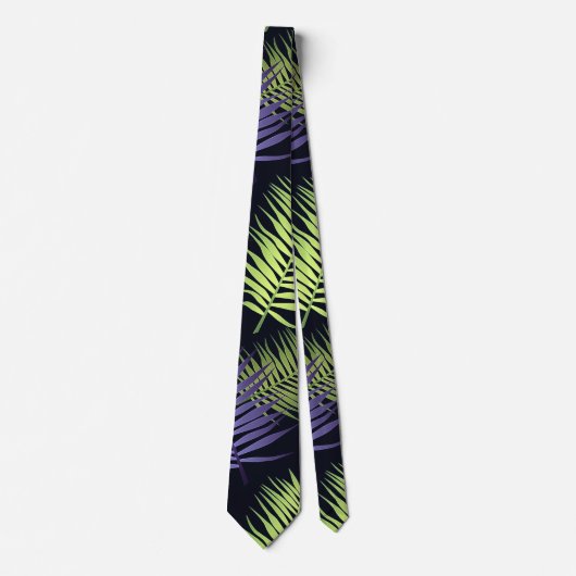 Cravate Palm vert & violet Feuille Tropical Motif (Devant)