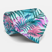 Cravate Palme rose et Turquoise Tropical & Monstera Feuill (Roulé)