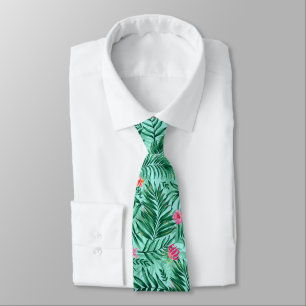 Cravate Palme tropicale & Monstera Feuilles & Fleurs exoti