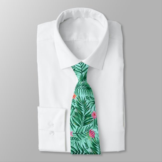 Cravate Palme tropicale & Monstera Feuilles & Fleurs exoti (Attaché)