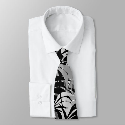 Cravate Palmes noires et grises (Attaché)