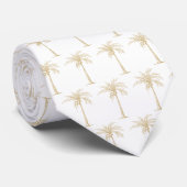 Cravate Palmier blanc et or Motif (Roulé)